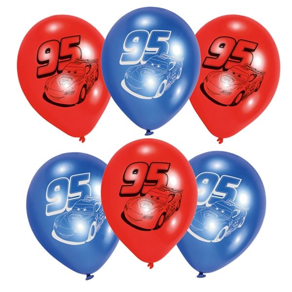 Latexballons Cars, rot, blau, 6er, ca. 22,8 cm