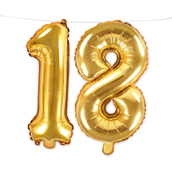 18. Geburtstag, Zahlenballon Set 1 & 8 in gold, 35cm hoch