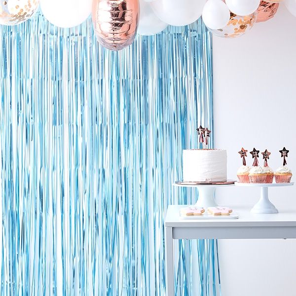 Blauer Metallic-Vorhang, Babyparty & mehr, Foto-Hintergrund, 1mx2,5m