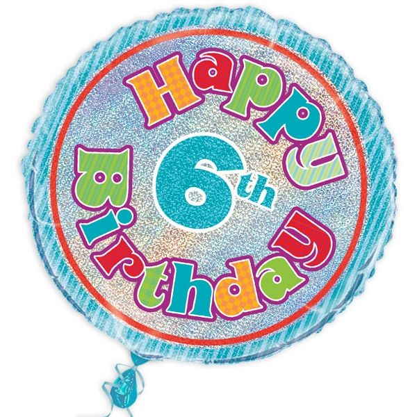 Folienballon "Happy 6th Birthday", prismatisch, Ø 45cm