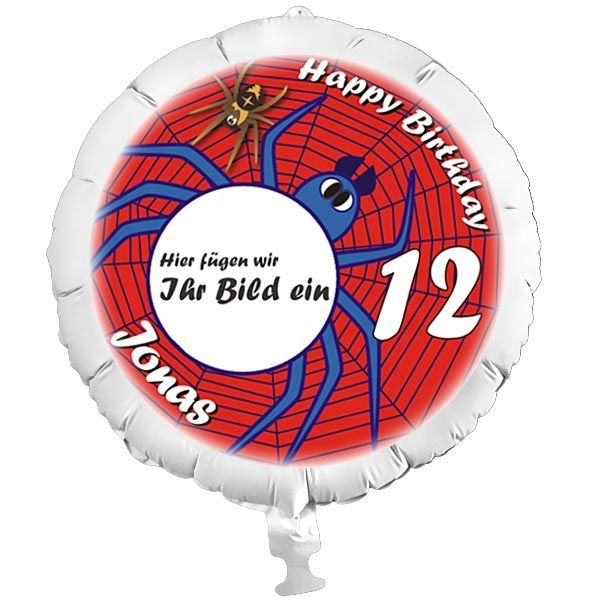 Ballon-Foto mit Spinnen-Motiv HAPPY BIRTHDAY, Geschenkidee zum Kindergeburtstag