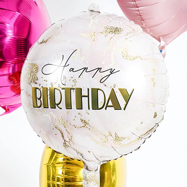 Happy Birthday Folienballon im Marmor-Look, Ø 35cm