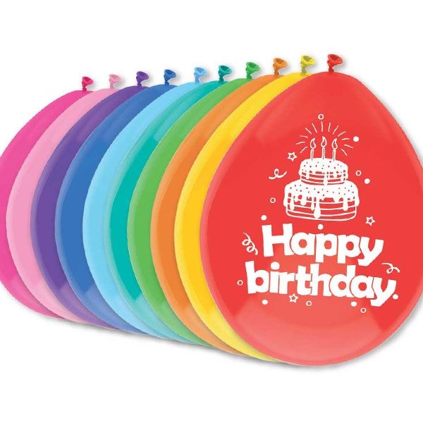 Ballons, bunt , 10 Stk,  "Happy Birthday"