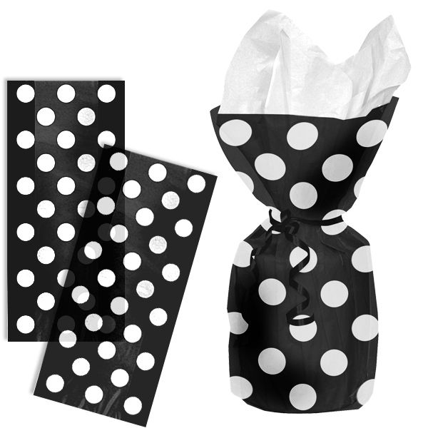 Schwarze Tütchen gepunktet, 20 Geschenktüten aus transparenter Kunststofffolie