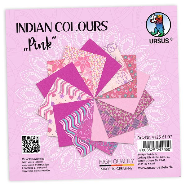 15 Blatt Bastelpapier, Indian Colors in Pinktönen, 13,7cm x 13,7cm