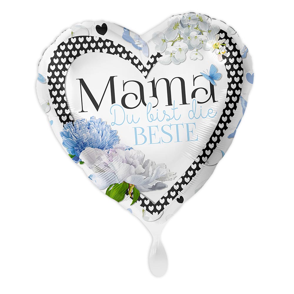 Herz Ballon "Mama Du bist die Beste" inkl. Ballongas, Bänder, Gewicht