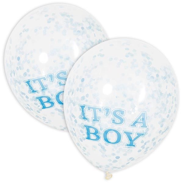 Konfetti-Ballons "It's a Boy", transparent/hellblau, 6 Stk  48cm