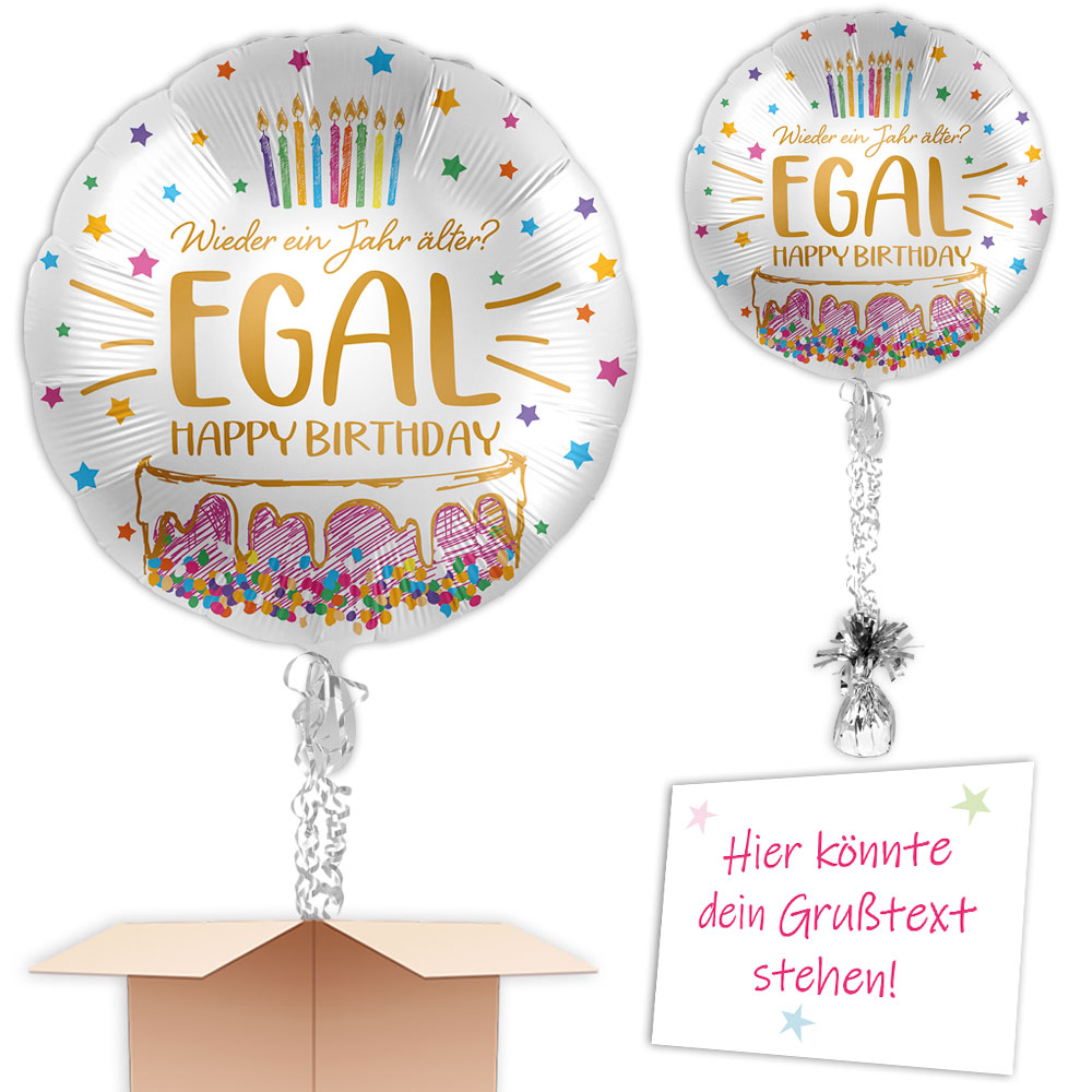 Geschenkballon im Karton "Wieder ein Jahr älter? Egal",  35cm