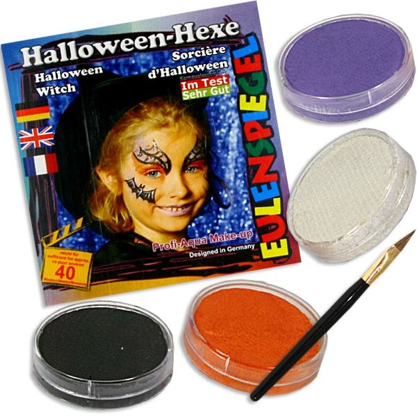 Kinderschminke-Set coole Halloween Hexe, Profi-Aqua,4 Farben+Pinsel
