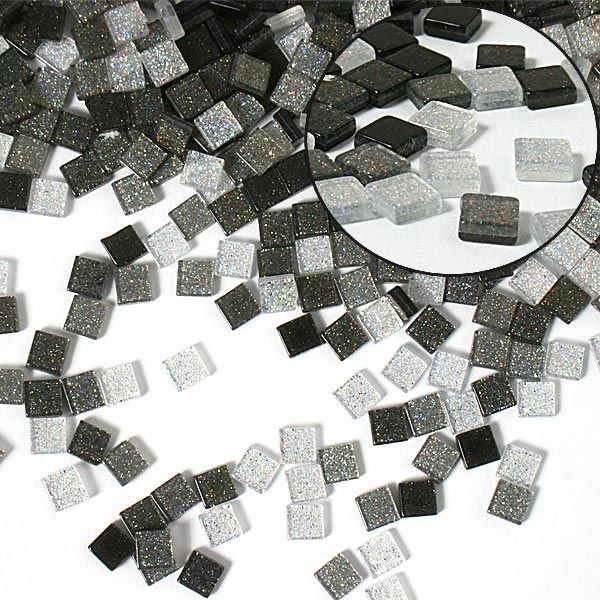 Mosaiksteine, 700 Stück, 5x5mm GLITTER MIX - grau