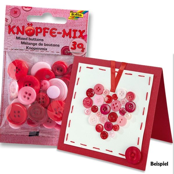 Knöpfe-Mix, 30g TON IN TON MIX Rot, zum Basteln, Vernähen und Verzieren