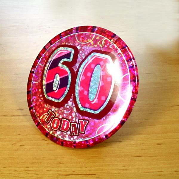 Button rund Zahl 60 glitzernd,15cm,pink