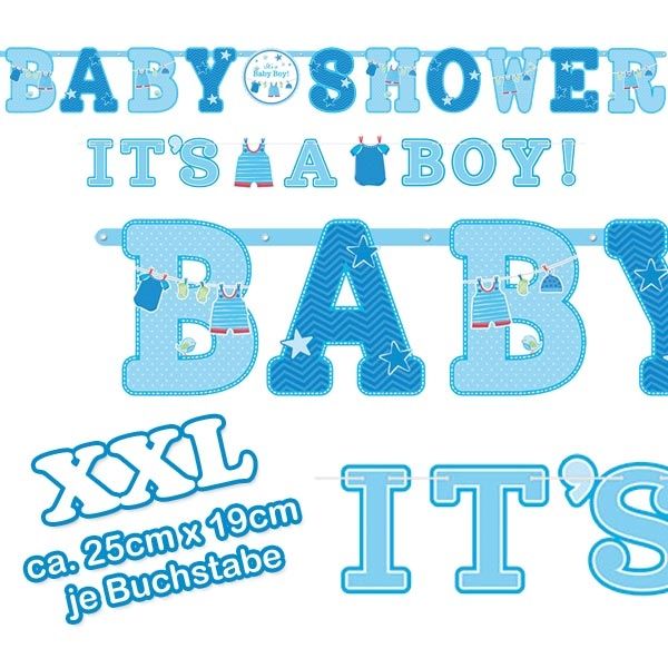 Buchstabenketten Baby Shower + It's a Baby Boy, 2,5m +1,8 m, Pappe