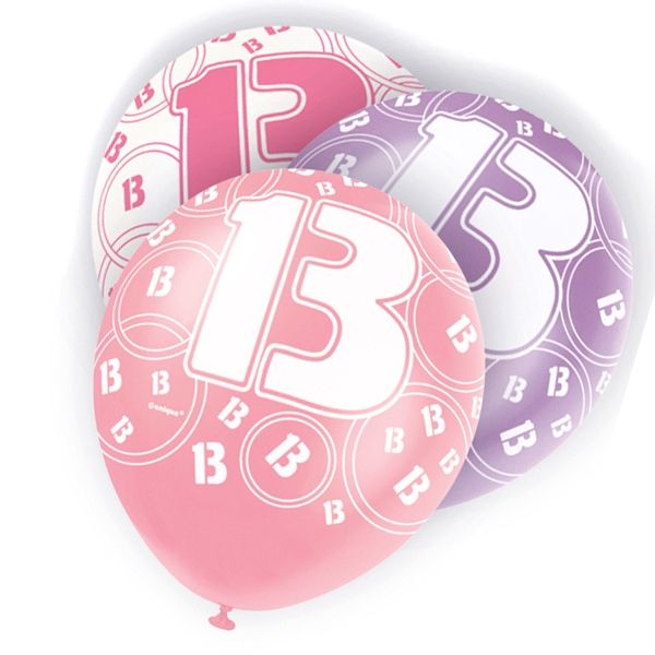 Latexballons für 13. Geburtstag, lila/pink/weiß, 30cm