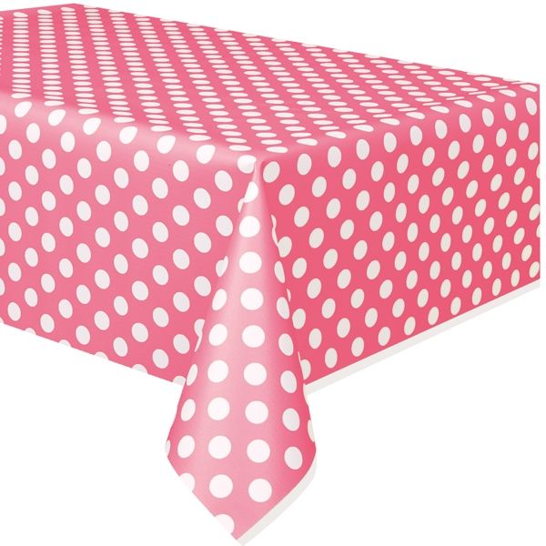 rosafarbene Tischdecke mit weißen Punkten aus Kunststofffolie 1,4×2,7m