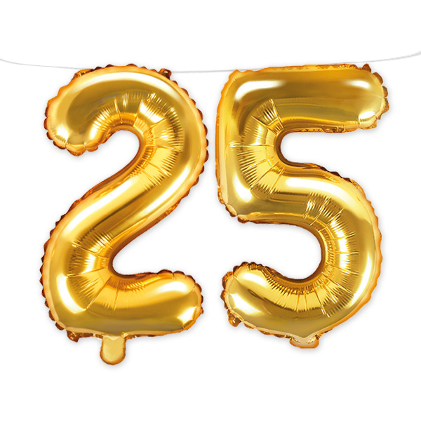 25. Geburtstag, Zahlenballon Set 2 & 5 in gold, 35cm hoch