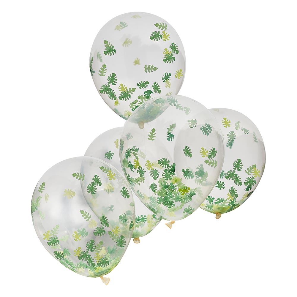 Palmen-Konfetti-Ballons mit grünem Konfetti, 5 Stück