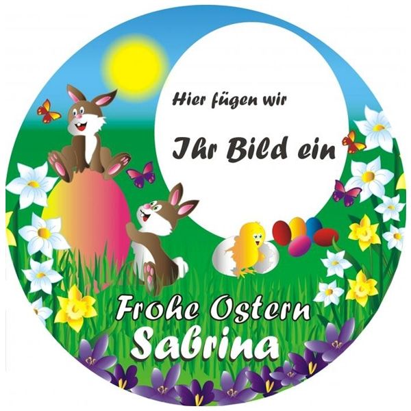 Frohe Ostern Tortenaufleger mit Foto und Namen – rund