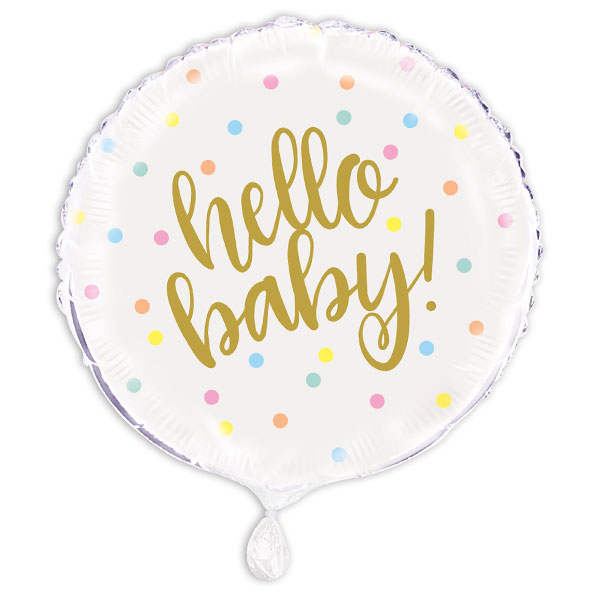 Folienballon "Hello Baby" mit goldener Schrift, zur Babyparty, Ø 35cm