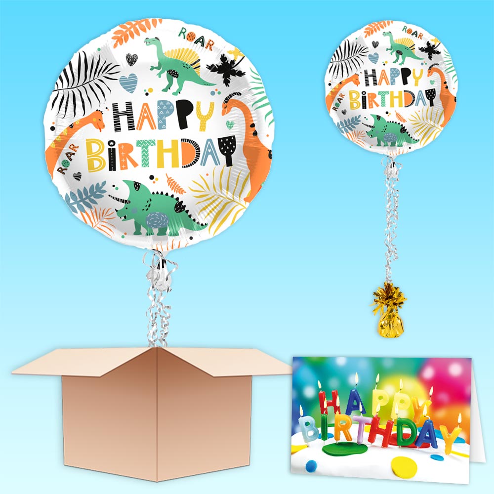 Dinosaurier Heliumballon "Happy Birthday" an Dinofans schicken