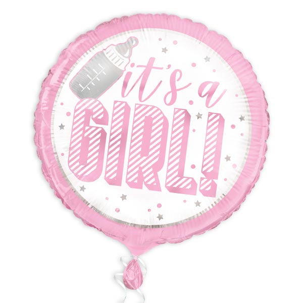 Folienballon "It's a Girl" in rosa zur Babyparty Mädchen, Ø 35cm