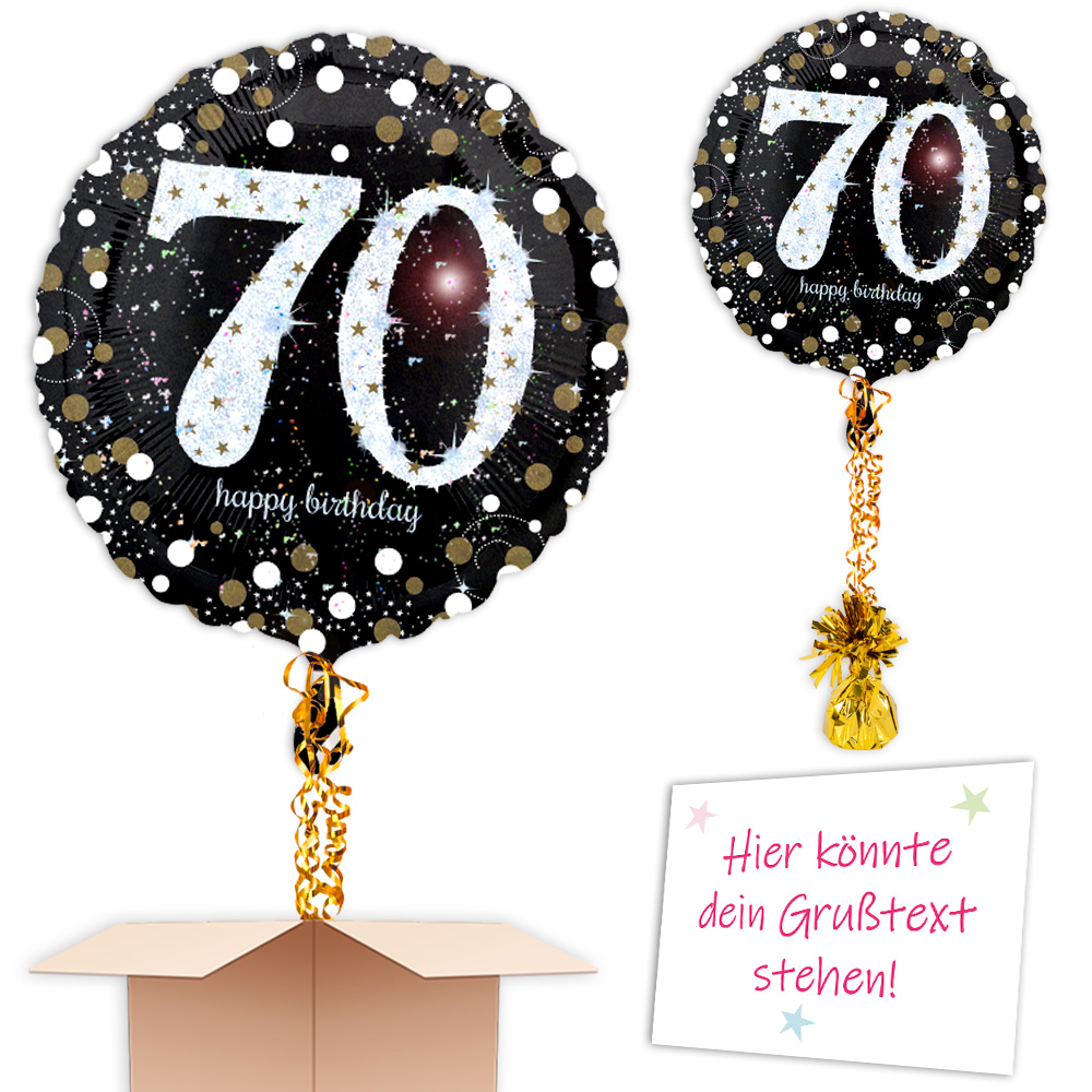 Ballon zum 70. Geburtstag verschicken u. Verschenken schwarz glitzernd
