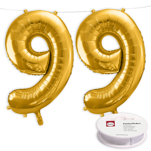 99. Geburtstag, XXL Zahlenballon Set 2 x 9 in gold, 86cm hoch