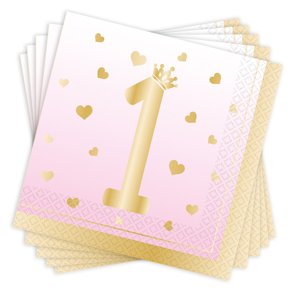 Servietten zum 1. Geburtstag in rosa und gold, 33cm x 33cm