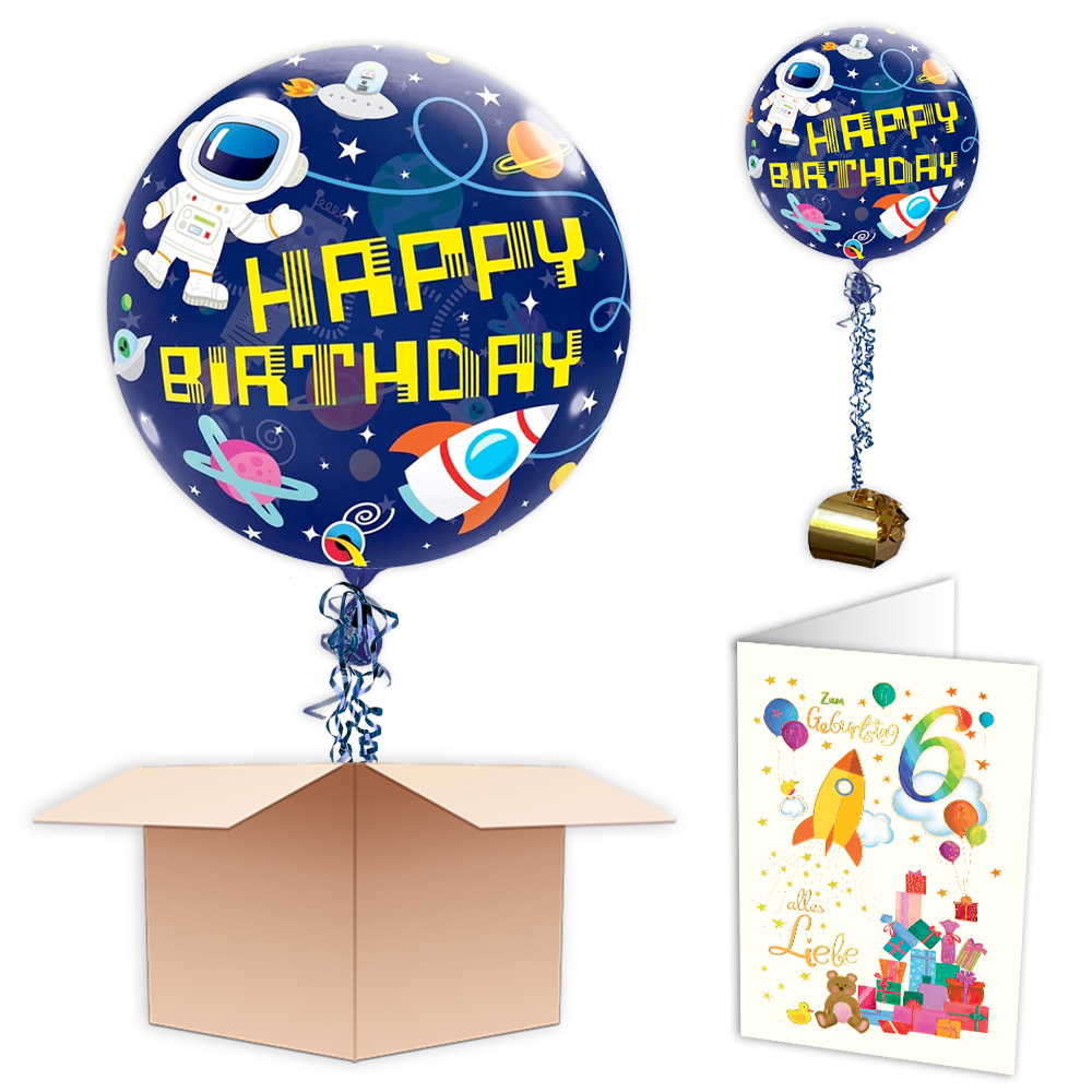 Ballongruß "Happy Birthday Astronaut", Bubble-Ballon im Karton