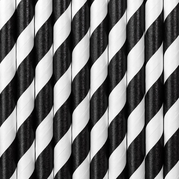 10 Papiertrinkhalme, schwarz-weiß gestreift, 19,5cm