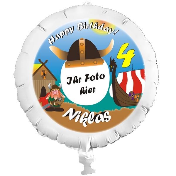 Ballonfoto mit Wikinger-Helm, Geschenkballon Wickie-Mottoparty Kindergeburtstag