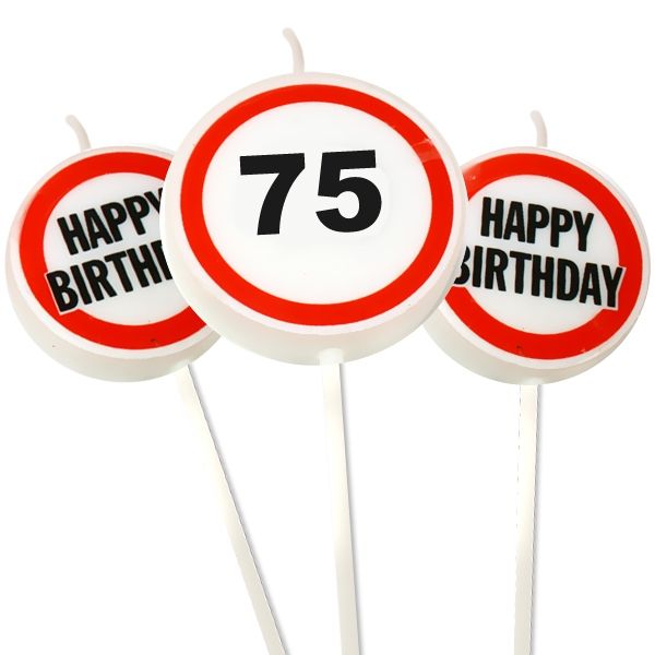 Zahlenkerzen Set Zahl 75 Happy Birthday für 75. Geburtstag, 3er Pack