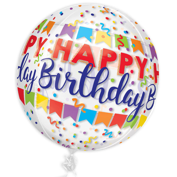 Befüllter Ballon Happy Birthday XL Bubble Ballon als Gruß verschicken, Ø 40cm
