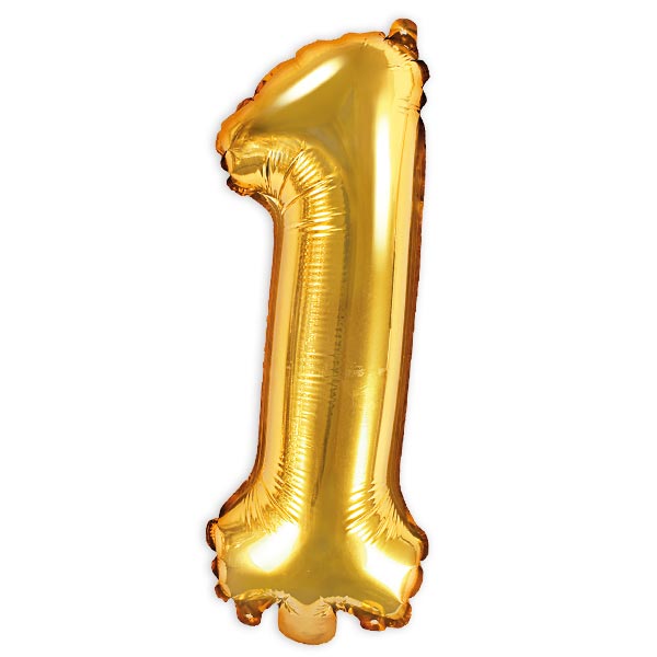 Zahlenballon, Ziffer 1 in gold, 35cm hoch