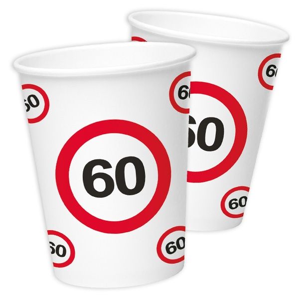 Becher "Verkehrsschild" zum 60. Geburtstag, 8er Pack