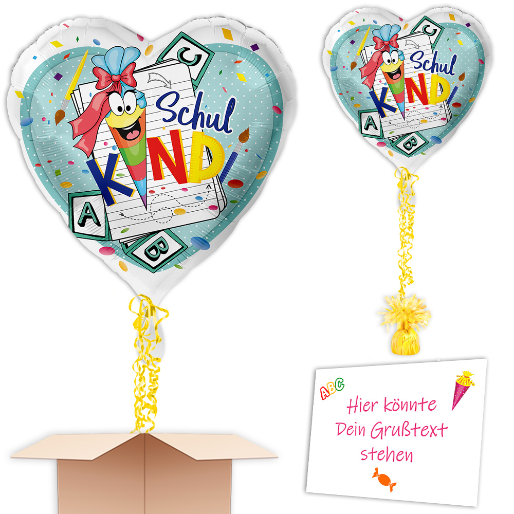 Schwebender Ballon Schuleinführung Schulkind mit Termin, Wunschadresse