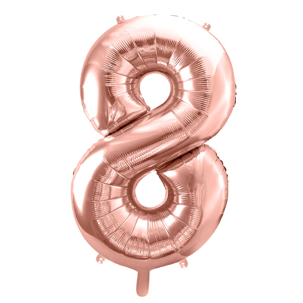 XXL Zahlenballon "8" zum 8. Geburtstag in rosègold, 86cm hoch