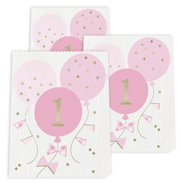 Papier-Tütchen zum 1. Geburtstag in rosa, mit Sticker zum Verschließen, 8 Stk.