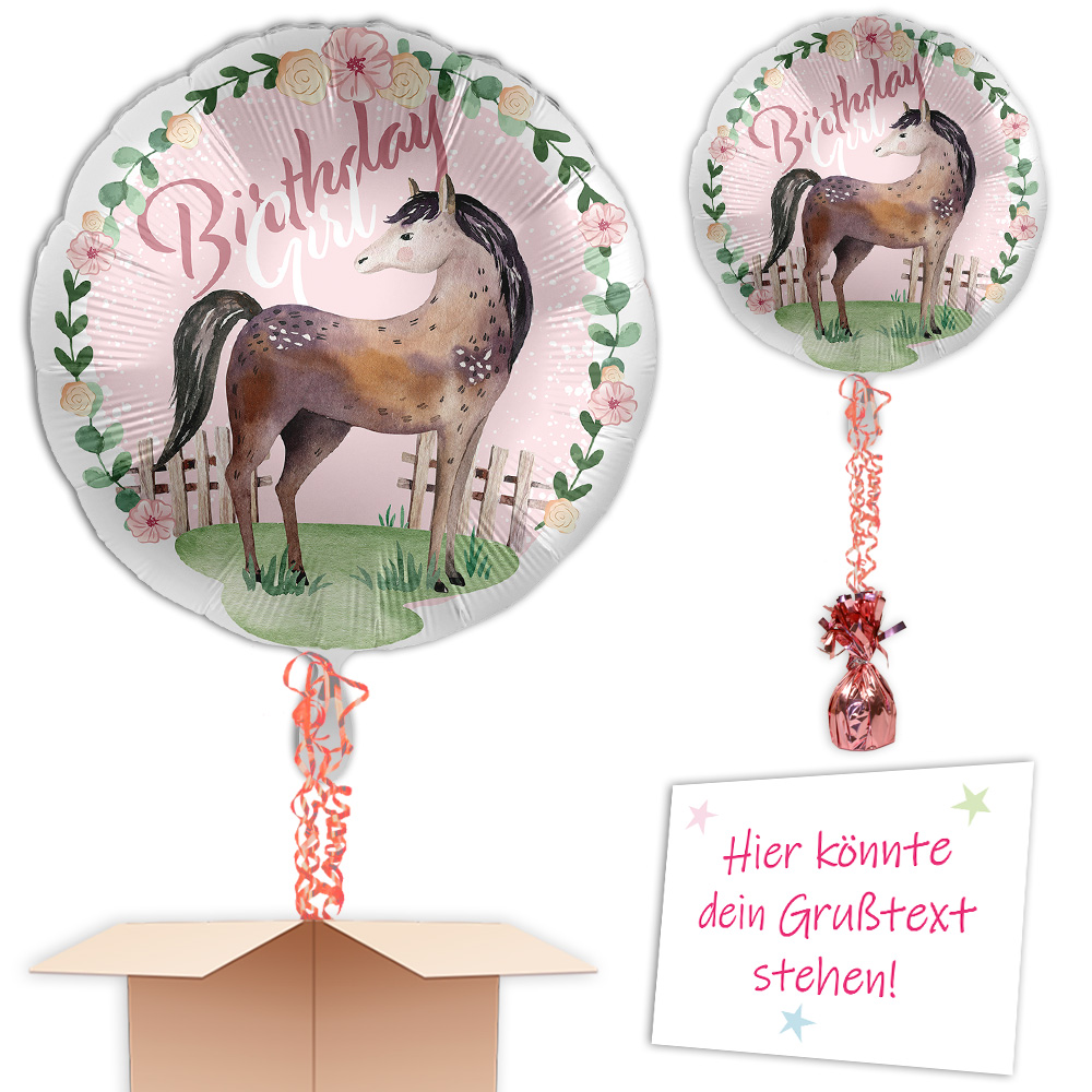 Inkl. Helium, Bänder, Ballongewicht Charming Horses Heliumballon "Birthday Girl"