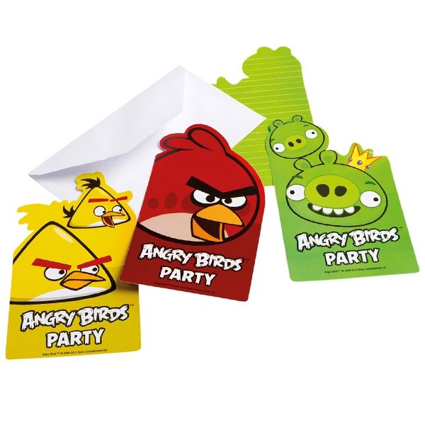 Angry Birds Einladungen 6er Pack, witzige Einladungskarten für Kinderx