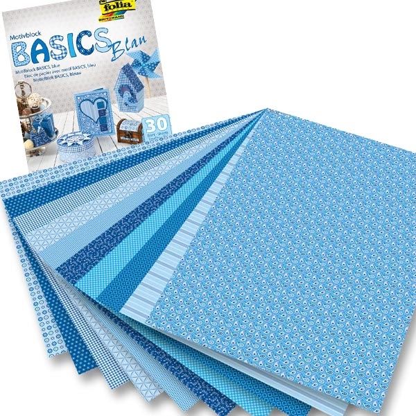 Motivblock Basics blau mit 30 Blatt Bastelpapier/Motivkarton,  24×34cm