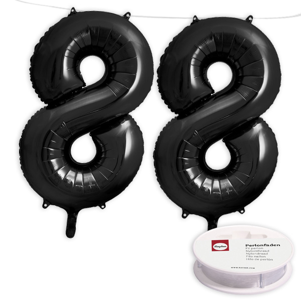 88. Geburtstag, XXL Zahlenballon Set 2 x 8 in schwarz, 86cm hoch