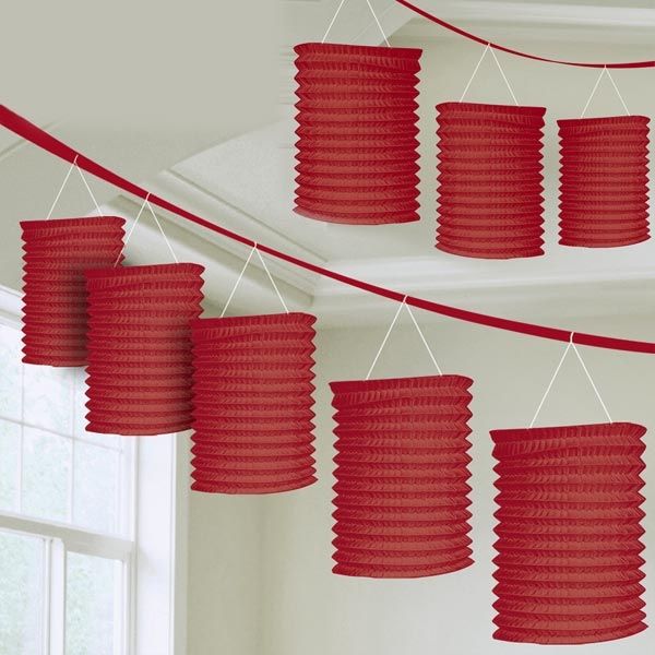 Lampion-Girlande mit 8 roten Mini Lampions am roten Band, hübsch,3,65m