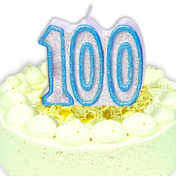 Geburtstagskerze Zahl 100, in schimmerndem Blau für Mann