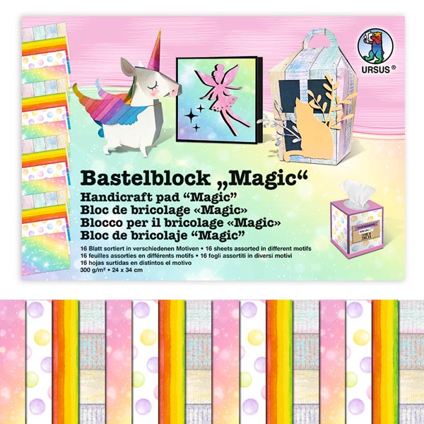 Bastelblock Magie, 16 Blatt, 4 Motive, 24cm x 34cm