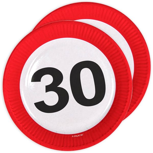 30th Birthday Traffic Sign Paper Plates - 8 pieces