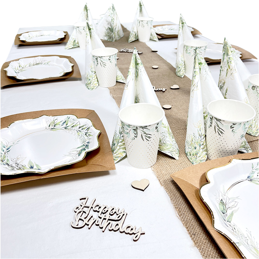 Tischdekoset Happy Birthday Natur, 10 Gäste, 64-tlg.