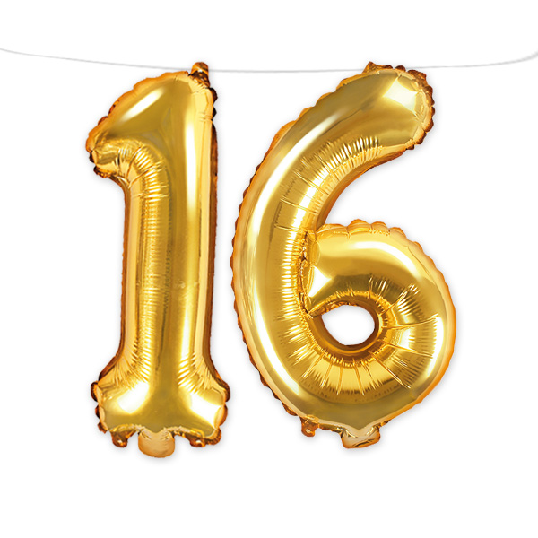 16. Geburtstag, Zahlenballon Set 1 & 6 in gold, 35cm hoch