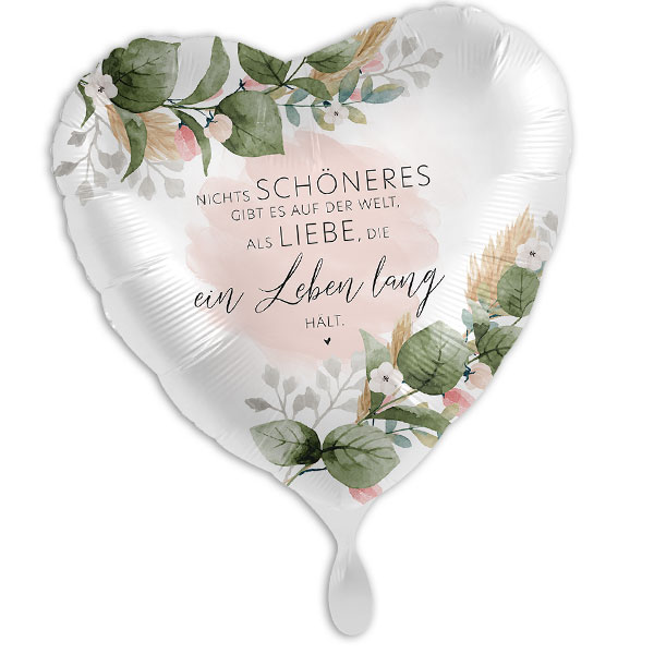 "Nichts schöneres auf der Welt", Herzförmiger Folienballon zur Hochzeit, 35cm x 33cm
