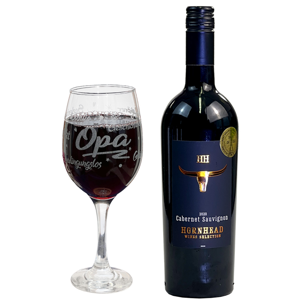 Rotwein Geschenkset "Opa" mit graviertem Weinglas